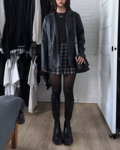 megmurayama on LTK Button Up Long Skirt Outfit, Grunge Style 2023, Interesting All Black Outfits, All Black Outfit For Salon, Prep Grunge Outfits, Indie Film Aesthetic Outfits, Comfy Goth Outfits Grunge, Alt First Date Outfit, Nice Black Outfits