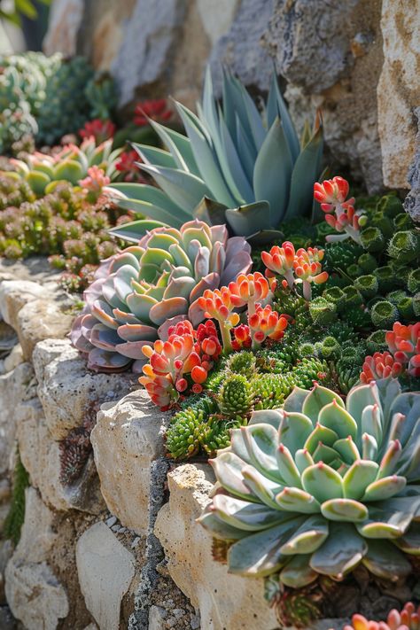 succulents with mixed textures Elegant Pink Bedroom, Succulent Rock Garden, Succulent Landscape, Succulent Garden Landscape, Landscape Design Ideas, Succulent Landscape Design, Succulent Garden Design, Succulent Landscaping, Pink Bedroom Decor