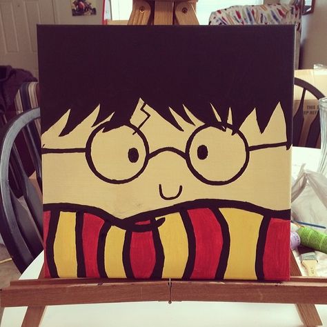 Harry potter acrylic canvas painting                                                                                                                                                                                 More Art Mini Toile, Kids Canvas Painting, Citate Harry Potter, Art Harry Potter, Harry Potter Painting, Lily Painting, Harry Potter Drawings, Kids Canvas, Easy Canvas Painting