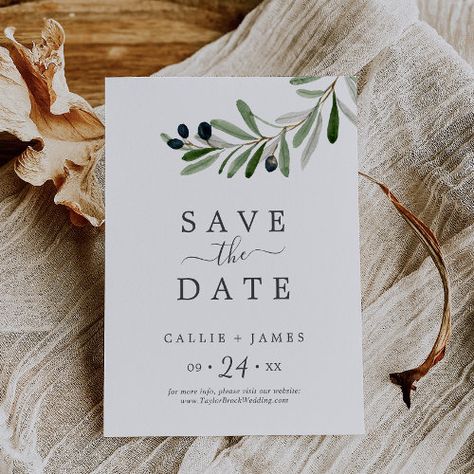 Modern Olive Branch Save The Date Card #zazzle #weddinginvitations #birthdayinvitations #babyshowerinvitations #zazzleinvitations #monogram #businesscards #graduation #homedecor Save The Date Olive Branch, Save The Date Ideas Green, Simple Save The Date Ideas, Olive Branch Simple, Save The Date Card Ideas, Olive Leaf Wedding, Save The Date Simple, Save The Date Elegant, Watercolor Save The Date