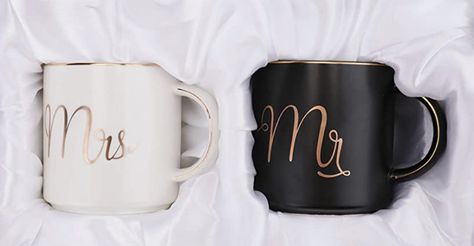 Yesland 12 oz Mr and Mrs Mug, Ceramic Coffee Mug for the Couple, Ideal Gift for Engagement, Anniversary, His and Hers, Bride and Groom, Valentines and Christmas Gifts - Set of 2 (Black & White) His And Hers Mugs, Mr And Mrs Mugs, Gift For Engagement, Ideas Regalo, Cricut Wedding, Gifts Set, Honeymoon Gifts, Engagement Gifts For Couples, Best Honeymoon