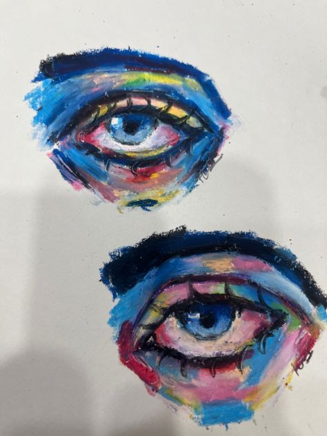 Eye Drawing Colorful, Oil Pastel Iris, Painting An Eye Acrylic, Colourful Eye Drawing, Colored Eye Drawing, Eyes Drawing Color, Colorful Eye Drawing, Eye Drawing Colored, Eye Oil Pastel