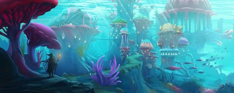 Francois dumoulin 03 conceptcapitale samud 03 City Fantasy Art, City Concept, Underwater City, Underwater Art, Color Script, Landscape Concept, Fantasy City, Fantasy Setting, Dungeons And Dragons Homebrew