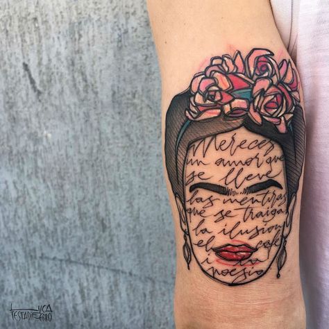 Frida Kahlo  Tattoo Frida Kahlo Tattoo, Kahlo Tattoo, Feminism Tattoo, Frida Tattoo, Frida Kahlo Tattoos, Tatuaje Cover Up, Italian Tattoos, Feminist Tattoo, Girl Power Tattoo