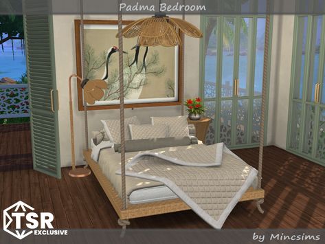 The Sims Resource - Padma Bedroom Sims 4 Cc Skin Asian, Sims 4 Cc Bed Frame, Sims 4 Cc Bed, Lotus Light, Asian Bedroom, Candy Pillows, Trendy Interior Design, The Sims 4 Skin, Sims 4 Bedroom