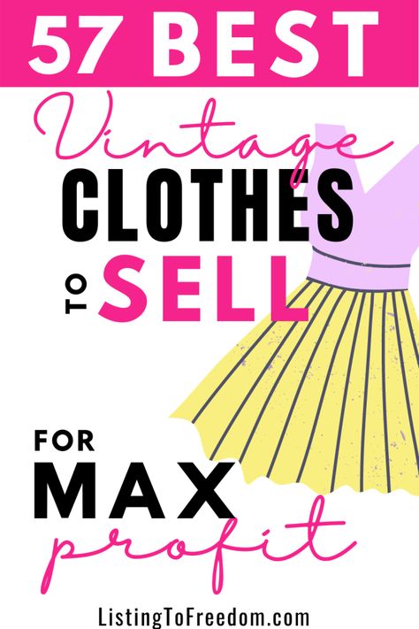 Vintage clothes are one of the most lucrative clothing categories to sell in!In this article, you'll learn how you can tap into some of the best items to sell on online platforms like eBay, Poshmark, and Mercari. Selling Purses Online, Selling Used Clothes Online, Selling Used Clothes, Ebay Selling Tips, Reselling Clothes, Selling Stuff, Items To Sell, Make Top, Reselling Business