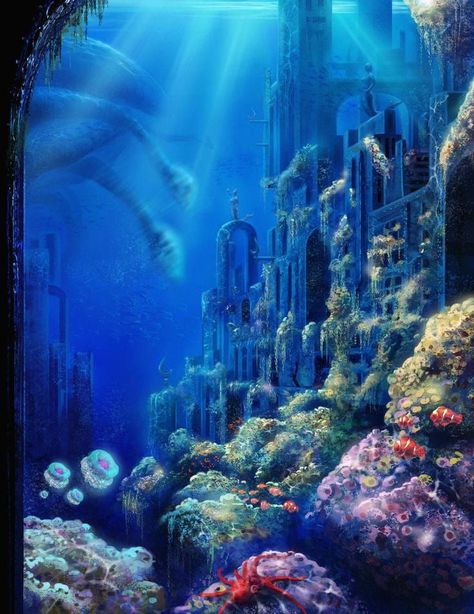 Sunken City, Underwater City, Heroic Fantasy, Underwater Art, My Fantasy World, Fantasy Castle, Fantasy Setting, Fantasy Places, Under Water