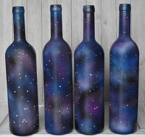 Galaxy Wine Bottle Decoration / Galaxy Decoration / Space Decor/ Galaxy Decor / Galaxy Centerpiece / Glow Stick Jars, Galaxy Decor, Galaxy Party, Galaxy Wedding, Starry Night Wedding, Bottle Decoration, Galaxy Theme, Wine Bottle Art, Black Holes