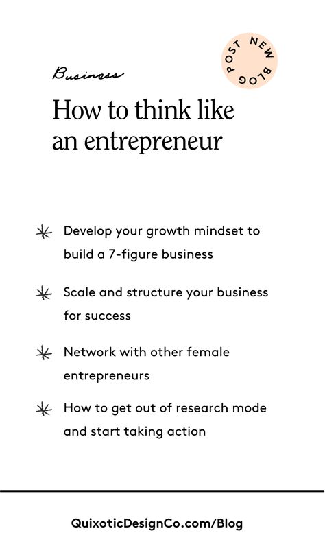 Read our latest blog post to learn how to develop your growth mindset to build a 7-figure business, scale and structure your business for success, network with other female entrepreneurs, and how to get out of research mode and start taking action. Read the full interview at QuixoticDesignCo.com/blog #blogpost #femaleentrepreneur #businesstips 6 Figure Business, Own Your Own Business, How To Think, Business Ownership, Pr Agency, Mentorship Program, Marketing Director, Taking Action, Marketing Budget