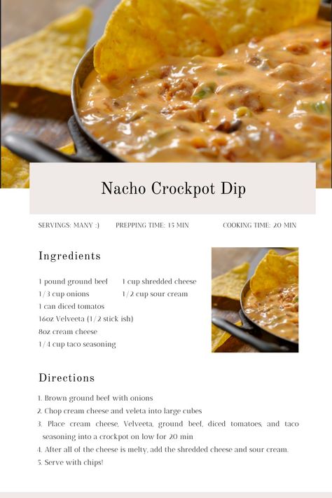 Nachos Recipe Beef Dip, Potluck Nachos, Nachos Crockpot Recipe, Crockpot Nachos Beef, Crockpot Nacho Dip, Crock Pot Nacho Cheese Dip, Game Day Nachos, Nacho Dip With Cream Cheese, Taco Dip Crock Pot