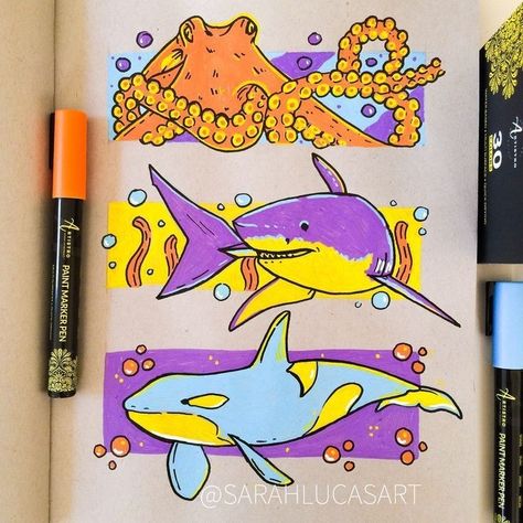 Pen Marker Art, Sarah Lucas, Posca Marker, Posca Art, Animal Doodles, Animal Illustrations, Art Supply, Marker Drawing, Paint Marker