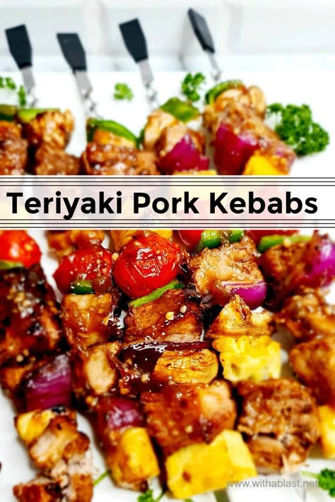 Pork Kabob Marinade, Pork Teriyaki, Grilled Pork Tenderloin Recipes, Shishkabobs Recipe, Pork Kebabs, Bbq Pork Tenderloin, Pork Kabobs, Grilled Kabob Recipes, Teriyaki Pork