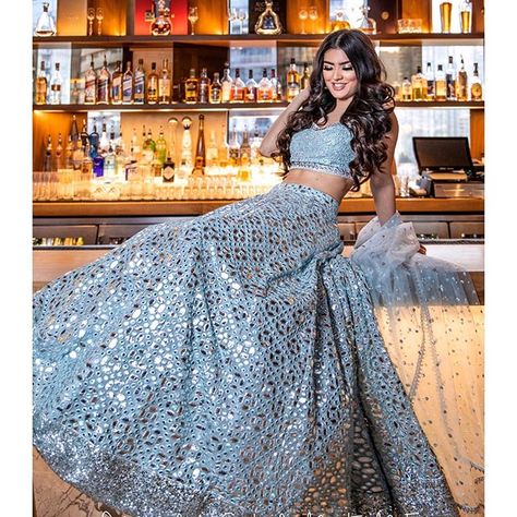 Lengha For Women, Lehanga Bridal, Poonams Kaurture, Mirror Work Lehenga Choli, Chania Choli, Lehenga Inspiration, Grey Lehenga, Brocade Lehenga, Kids Lehenga Choli