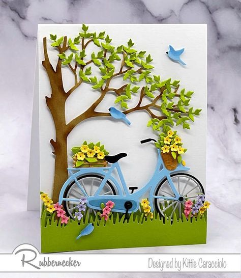 Bike Card, Rubber Stamping Techniques, Bicycle Cards, Card Making Ideas, Spellbinders Cards, Paper Quilling Designs, Spring Cards, Die Cut Cards, Quilling Designs