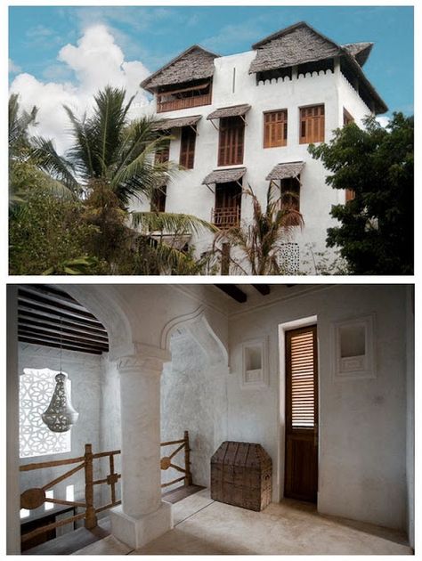 Lamu Style - Kenya. The rental homes Bembea and Jaha, located in the fishing village of Shela on Lamu island off the coast of Kenya. The homes were built in traditional Swahili architectural style. Swahili Chic, African Buildings, Lamu Kenya, Gorgeous Homes, Natural Homes, Tropical Architecture, British Colonial Style, Column Design, Rental Homes