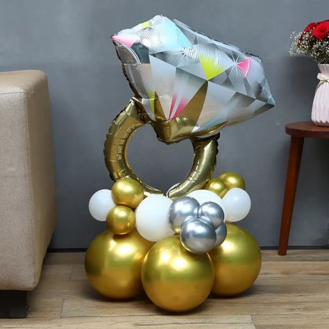 An engagement ring defines the presence of love. So we have designed a ring balloon bouquet for you. Engagement Balloon Bouquet, Engagement Ring Balloon, Ring Balloon, Engagement Balloons, Balloon Arrangement, Balloon Wedding, Wine Party, Balloon Arrangements, Special Ring