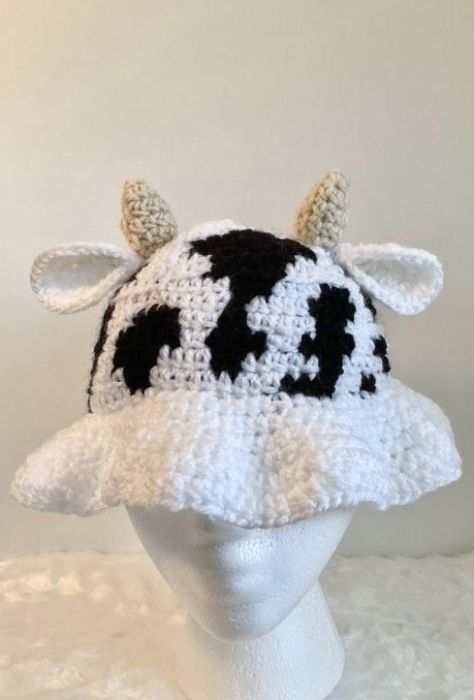 Crochet Cow Bucket Hat, Crochet Cow Print, Free Style Crochet, Cow Bucket Hat, Cow Print Bucket Hat, Cow Hat, Crochet Cow, Crochet Bucket Hat, Kawaii Crochet