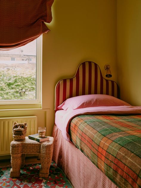 Tour a London-Based Designer’s Victorian Renovation That Flows From the Indoors Out Nicky Kehoe Bedroom, Wes Anderson Inspired Bedroom, Two Twins Into King Bed, Twin Bed Styling, Colorful Cottage Bedroom, French Bedroom Aesthetic, Yellow Kids Bedroom, Tiny Bedroom Ideas, Water Monopoly