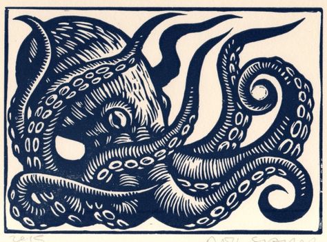 Octopus Animal, Art Octopus, Octopus Drawing, Octopus Wall Art, Winchester Va, Linoleum Print, Linocut Printmaking, Lino Art, Linoleum Block Printing