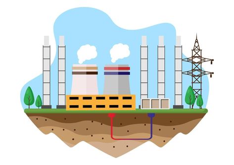 Geothermal Power Plant Illustration, Geothermal Power Plant Drawing, Geothermal Energy Drawing, Geothermal Energy Illustration, Geothermal Power Plant, Plant Station, Windmill Drawing, Item Png, Plant Cartoon