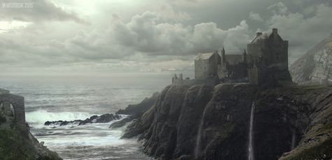 Sociolatte: Castle At The Cliff by Milosz Wojtasik Dark Castle, Asoiaf Art, Targaryen Aesthetic, She Wolf, The Cliff, Fantasy Castle, Game Of Thrones Houses, Fantasy Male, Matte Painting