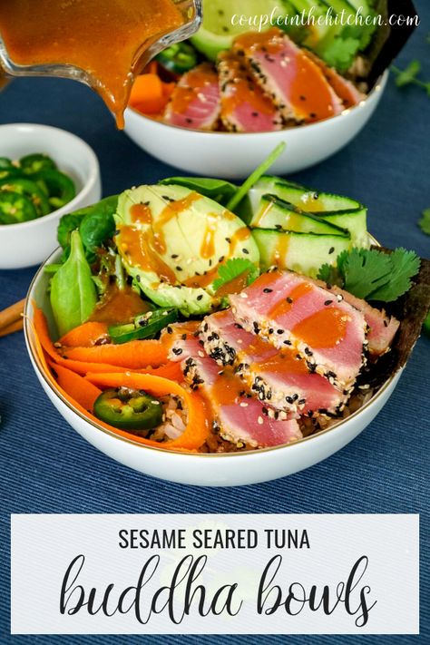 Tuna Buddha Bowl, Tuna Seared, Sesame Seared Tuna, Sesame Crusted Tuna, Couple In The Kitchen, Buddha Bowl Recipe, Tuna Poke Bowl, Poke Bowl Recipe, Tuna Fillet