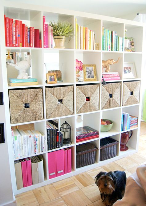 Love how she has decorated this built in. (MadeByGirl: Meredith's NYC Apartment) Room Divider Diy, College Organization, Decor Ikea, Office Crafts, Craft Room Office, Nyc Apartment, Ikea Hacks, Office Inspiration, White Bedroom