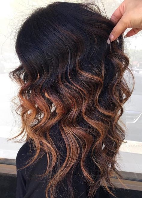 Copper Caramel Balayage on Dark Hair Base Hair Color 2024, Caramel Hair Color Ideas, Dark Caramel Hair, Caramel Ombre Hair, Caramel Hair Color, Brown Ombre Hair Color, Balayage Hair Caramel, Caramel Ombre, The Right Hairstyles