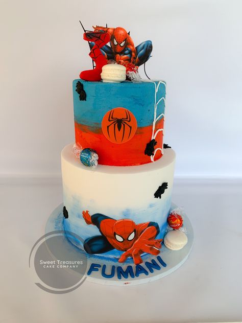 Spiderman And Friends Birthday Cake, Spider Man Tier Cake, Two Tier Spiderman Cake, Spiderman Cake Two Tier, Bob The Builder Cake, Spider-man And His Amazing Friends Birthday Cake, Krishna Birthday, Tiered Cake Design, Cactus Cake