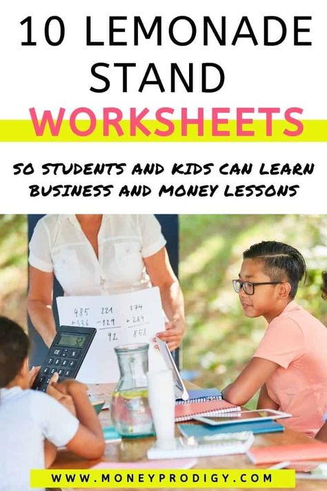 Lemonade stand ideas - these are great worksheets kids can use to learn business concepts and money and math skills from running a lemonade stand (or even just pretend play lemonade stand). Really great collection. #lemonadestand #kidentrepreneur #math Lemonade Stand Lesson Plan, Lemonade Stand Aesthetic, Lemonade Stand Ideas, Business Math, Kids Lemonade Stands, Pretend Play Printables, Business Worksheet, Money Word Problems, Kids Lemonade