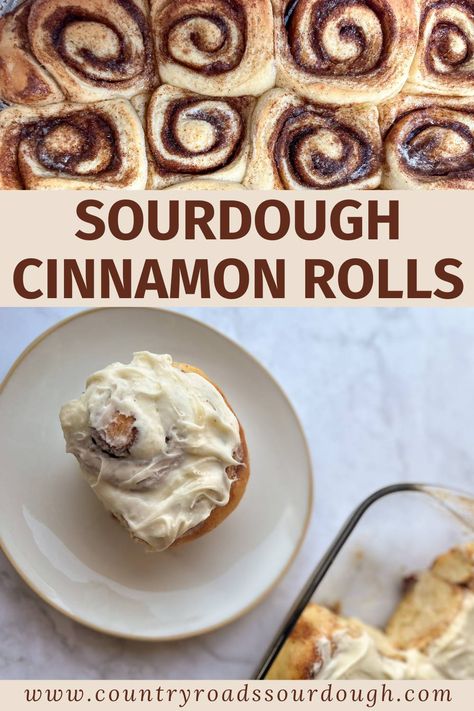 Soft and fluffy sourdough cinnamon rolls with a gooey cinnamon filling and topped with a cream cheese frosting. You'll love these naturally leavened cinnamon rolls! Sourdough Cinnamon Roll, Sourdough Discard Cinnamon Rolls, Discard Cinnamon Rolls, Sourdough Breakfast, Cream Cheese Frosting Easy, Sourdough Cinnamon Rolls, Caramel Rolls, Cinnamon Filling, Sourdough Starter Recipes