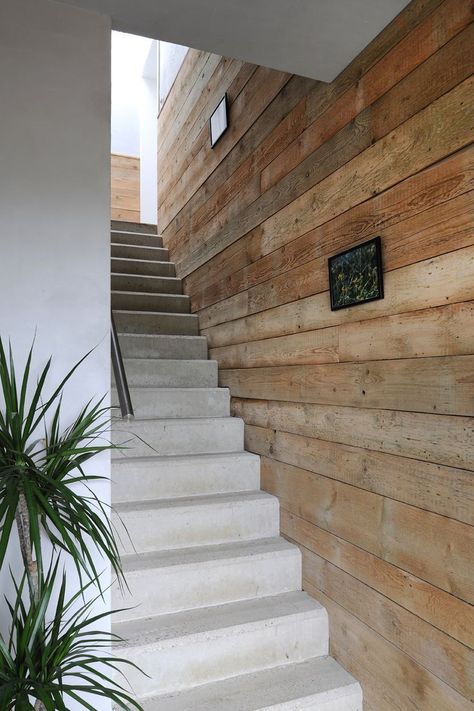 Stairs House, White Wood Wall, Architecture Company, Stairs Architecture, Concrete Stairs, Stair Case, Diy Stairs, Diy Furniture Hacks, Wooden Stairs