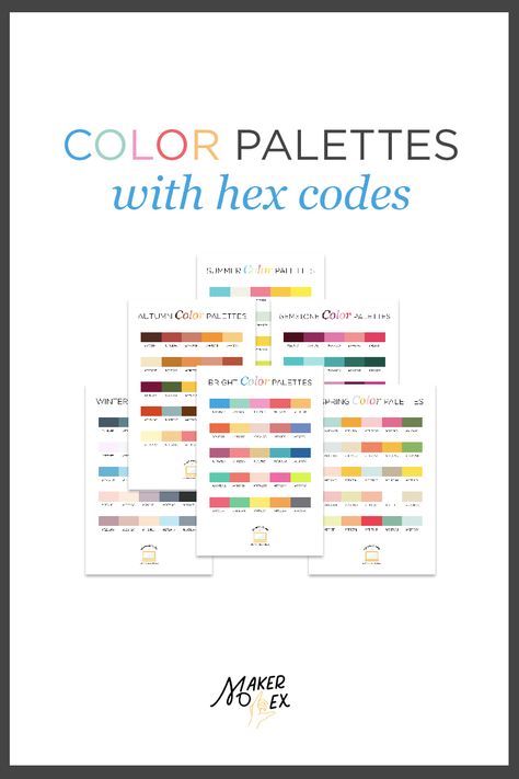 Color Palettes for Web, Digital, Blog & Graphic Design with Hexadecimal Codes - Maker Lex #colorpalette #branding #graphicdesign #hexcodes #hexadecimalcolor Hex Color Schemes, Color Scheme Hex Codes, 8 Color Palette Colour Schemes, Color Palettes With Hex Codes, Brand Color Palette Hex Codes, Color Palette Maker, Hex Code Color Palette, Color Palette With Hex Codes, Brand Kit With Hex Codes