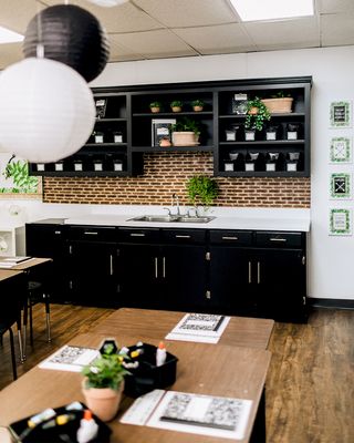 Black and White Classroom Décor Themes | Carson Dellosa Education Class Plants Ideas, Guy Classroom Decor, Boxwood Classroom Decor, Brick Classroom Decor, High School Computer Classroom Decor, Masculine Classroom Decor, Green And Black Classroom, Classroom Sink Area Decor, Classroom Sink Area