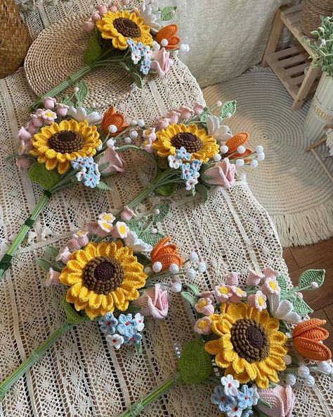 Thanks for your order Crochet bouquet, best graduation gifts idea~❤️ #weddingbouquet #handmadegifts #customgifts #tuilp #sunflower #rose #homedecor #crochetpattern #giftideas #birthdaygifts #celebrationgift #crochetflowers #flowerwholesale #crochetflowerwholesale #Wholesale #lilyrosy Yellow Crochet Bouquet, Crochet Graduation Gift Ideas, Graduation Crochet Bouquet, Graduation Crochet Ideas, Sunflower Crochet Bouquet, Crochet Simple Flower, Bouquet Crochet Flowers, Crochet Sunflower Bouquet, Crochet Sunflowers