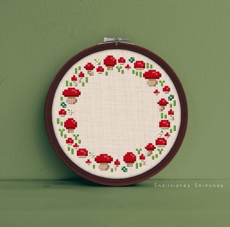 Tiny Mushroom Cross Stitch, Mushroom Pixel Art, Mushroom Cross Stitch Pattern, Fairy Ring Mushroom, Mushroom Cross Stitch, Kawaii Cross Stitch, Cross Stitch Fairy, The Fae, Fairy Ring