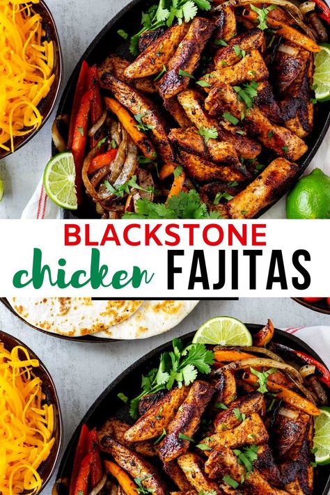 The Best Fajitas, Black Stone Griddle Fajitas, Chicken Fajitas On Flat Top Grill, Fajitas Chicken Blackstone, Chicken Recipes For Blackstone Grill, Black Stone Fajita Recipe, Flat Top Fajitas, Chicken Fajitas Griddle, Chicken Fajita Blackstone Recipes