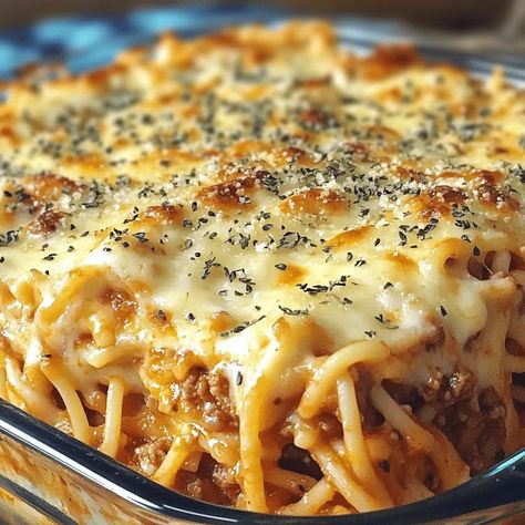 Baked Cream Cheese Spaghetti Casserole Baked Spaghetti With Cream Of Mushroom, Baked Spaghetti With Ricotta Cheese, Baked Spaghetti With Cream Cheese, Cream Cheese Spaghetti Casserole, Oven Baked Pasta, Baked Cream Cheese, Cream Cheese Spaghetti, Baked Cream Cheese Spaghetti, Baked Spaghetti Casserole