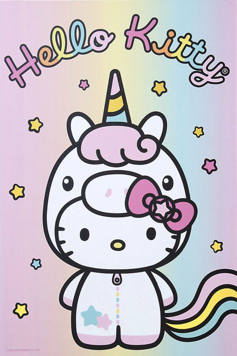 Rainbow Wood Wall, Hello Kitty Pastel, Hello Kitty Unicorn, Magical Watercolor, Hello Kitty Clipart, Dear Daniel, Unicorn Wallpaper Cute, Hello Kitty Imagenes, Hello Kitty Printables