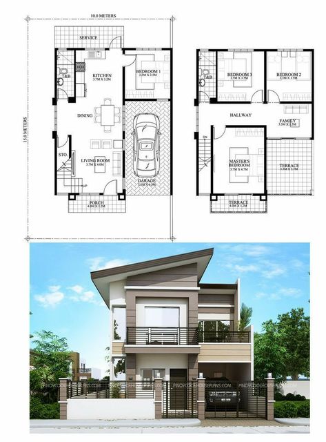 Standard Living Room Size, Small House Design Philippines, 3d House Design, 20x40 House Plans, Two Story House Design, 2bhk House Plan, 3d Floor Plans, Modern House Floor Plans, 2 Storey House Design