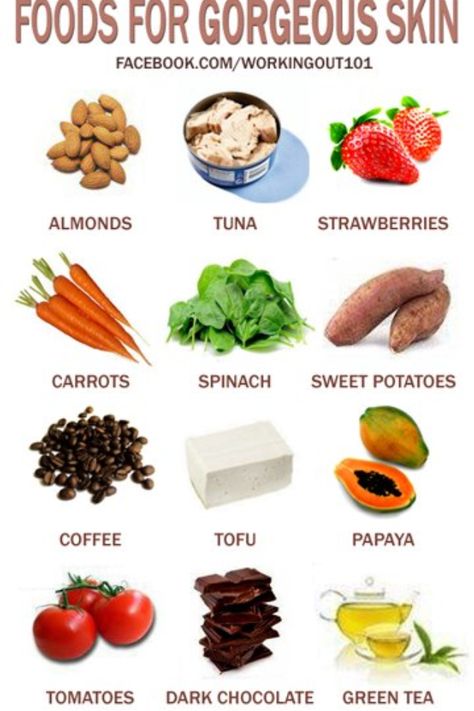 Food for gorgeous skin Foods For Clear Skin, Food For Glowing Skin, Foods For Healthy Skin, Skin Diet, Baking Powder Uses, Sweet Potato Spinach, Baking Soda Beauty Uses, Resep Diet, Makanan Diet