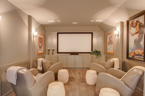 Bring the theater HOME like this amazing media room in Long Meadow Farms!  Houston: http://www.coventryhomes.com/houston/longmeadowsfarms-70ft-homesites Home Theater Small Space, Tiny Media Room Ideas, Simple Movie Room, Narrow Media Room, Bloxburg Theatre Room, Coastal Media Room, Media Rooms Ideas, Tiny Home Theater, Small Basement Theater Room Ideas