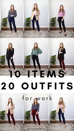 10 Items 20 Outfits for Work - Pumps & Push Ups Women’s Work Clothes, Women’s Casual Work Outfits, 3 3 3 Outfits, Business Casual Capsule Wardrobe 2023, Smart Formals Women, Outfits For Office Work Casual, Womens Casual Work Outfits, Teacher Capsule Wardrobe 2023, Winter Formal Outfits For Women