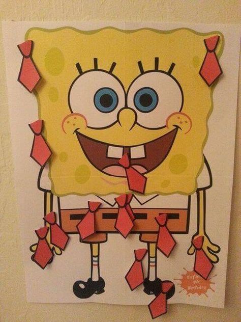 Pin the Tie on Spongebob Spongebob Diy Party Decorations, Spongebob Crafts Diy, Spongebob Party Games For Adults, Spongebob Birthday Party Diy, Spongebob Diy Decorations, Spongebob Birthday Party Decorations Diy, Diy Spongebob Decorations, Spongebob Decorations Diy, Spongebob Party Games