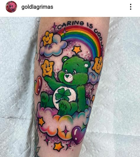 Care Bear Tattoo, Cupcake Tattoos, Care Bear Tattoos, Kitty Tattoos, Arm Sleeve Tattoos For Women, Family Tattoo Designs, Hello Kitty Design, Rainbow Tattoos, Tattoos Cute