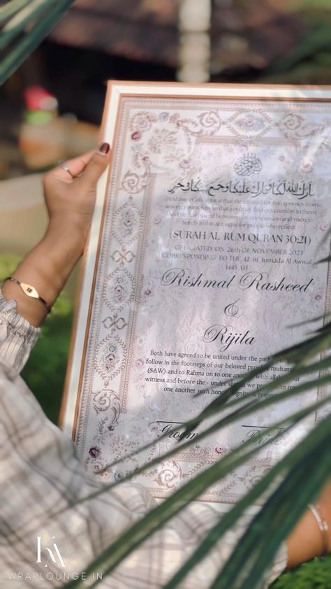 Modest Bridal Dresses, Calligraphy Borders, Wedding Background Wallpaper, Nikah Decor, Muslim Wedding Cards, Save The Date Video, Mirror Cake, Wedding Card Frames, Foto Wedding