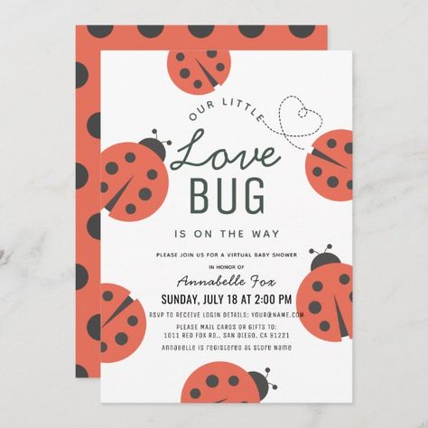 Little Love Bug Ladybug Virtual Baby Shower Invitation Ladybug Baby Shower, Ladybug Girl, Ladybug Baby, Online Baby Shower, Virtual Baby Shower Invitation, Baby Ladybug, Ladybug Theme, Dot Patterns, Girl 1st Birthday