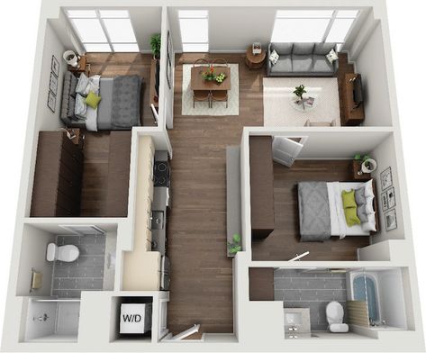 Micro, Studio, 1, 2, & 3 Bedroom Apartments in Orlando | Lake Nona Pixon Small Bedroom Layouts, 2 Bedroom Apartment Floor Plan, Small Apartment Floor Plans, Small Bedroom Design Ideas, Micro Studio, Small Apartment Plans, Studio Apartment Floor Plans, 1500 Sq Ft House, Apartment Plan