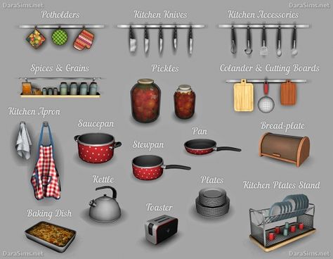 kitchen decor sims 4 by darasims The Sims 4 Pack, Cc Clutter, Sims 4 Restaurant, Sim4 Cc, Kitchen Decor Sets, Sims 4 Blog, Sims 3 Cc Finds, Sims 4 Kitchen, Sims Furniture