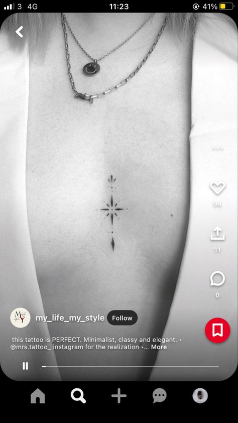 Sternum Tattoos For Small Chest, Mini Sternum Tattoo, Sternum Fine Line Tattoo, Fine Line Sternum Tattoo Women, Small Between Breast Tattoo, Sternum Ornamental Tattoo, Pll Tattoo, Dainty Sternum Tattoo, Small Sternum Tattoo Women